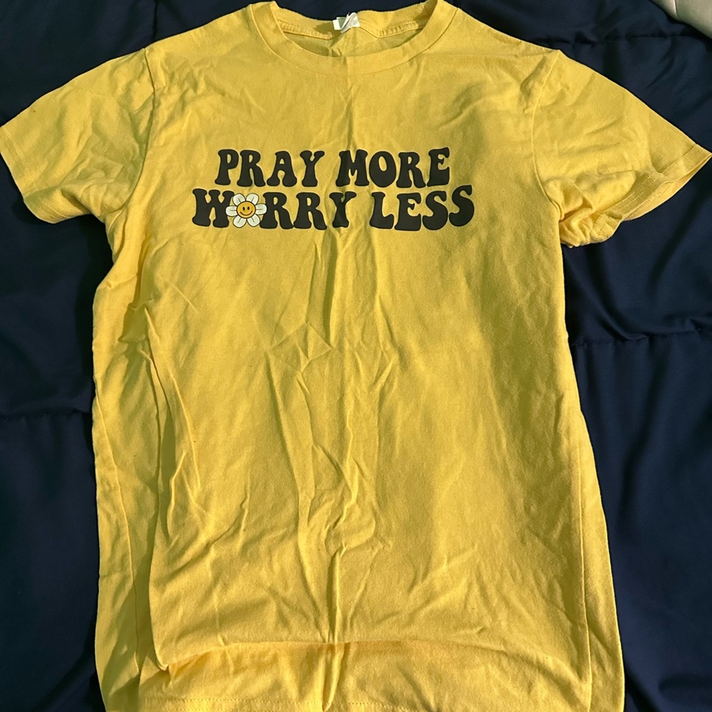 Yellow Graphic Tee - Pray More Worry Less